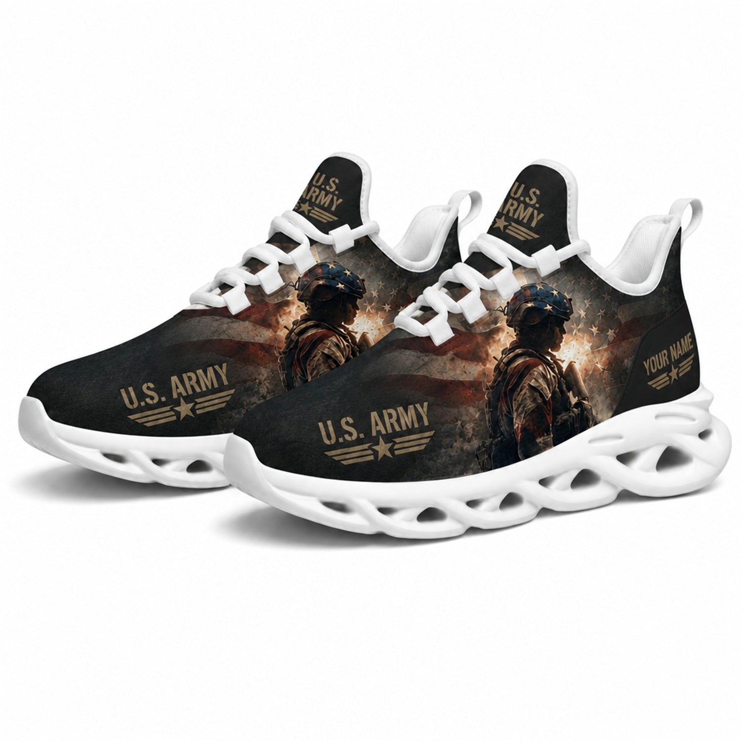 Custom Name US Army Soldier Max Soul Shoes, Veteran Sneaker
