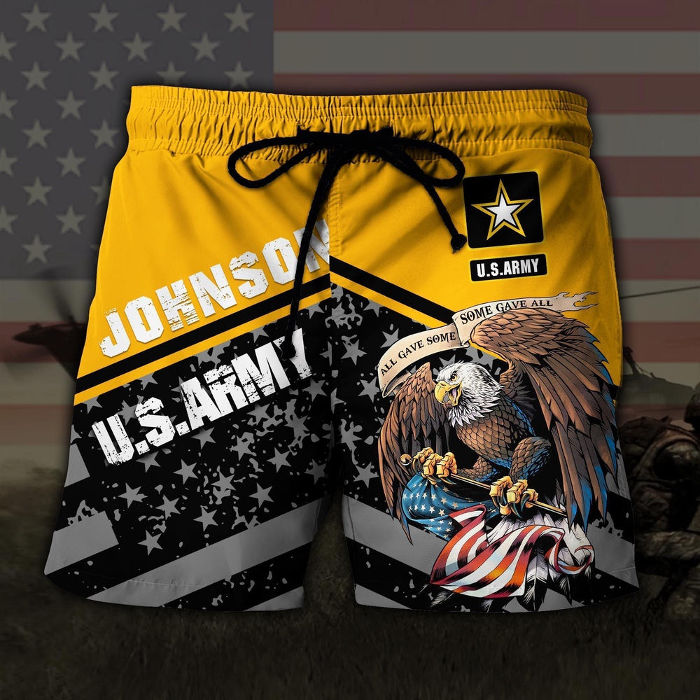 US Army US MilitaryEagle And American Flag Hawaiian Short, Short Military, Short Beach, Us Military Shorts