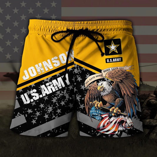 US Army US MilitaryEagle And American Flag Hawaiian Short, Short Military, Short Beach, Us Military Shorts