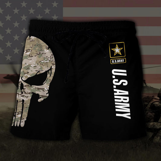 US Army US MilitaryEagle And American Skull Hawaiian Short, Short Military, Short Beach, Us Military Shorts