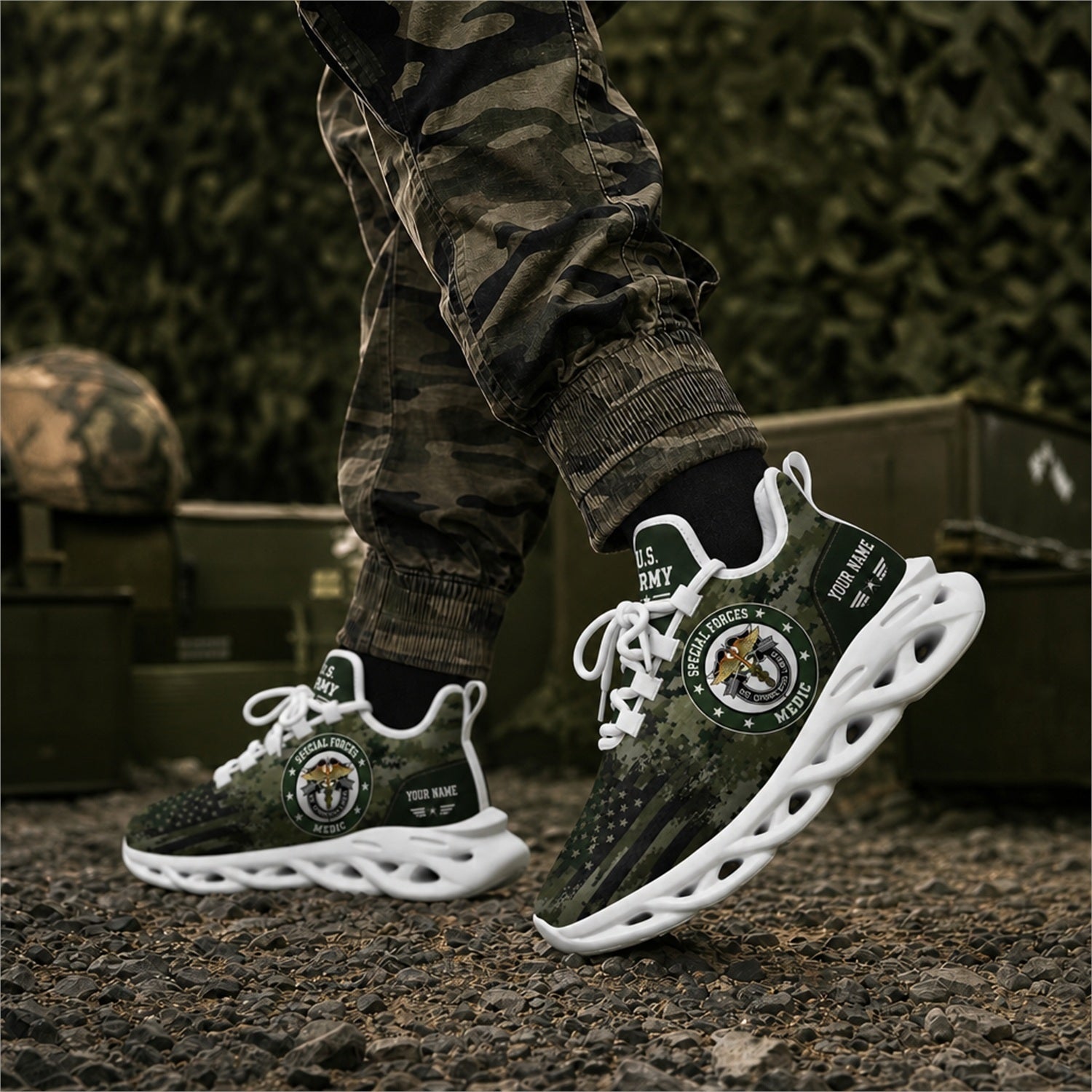 Custom Name US Army Veteran Camo Max Soul Shoes, Veteran Sneaker