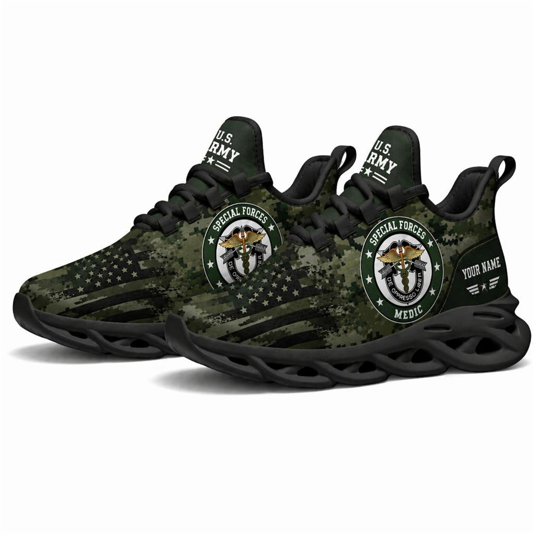 Custom Name US Army Veteran Camo Max Soul Shoes, Veteran Sneaker