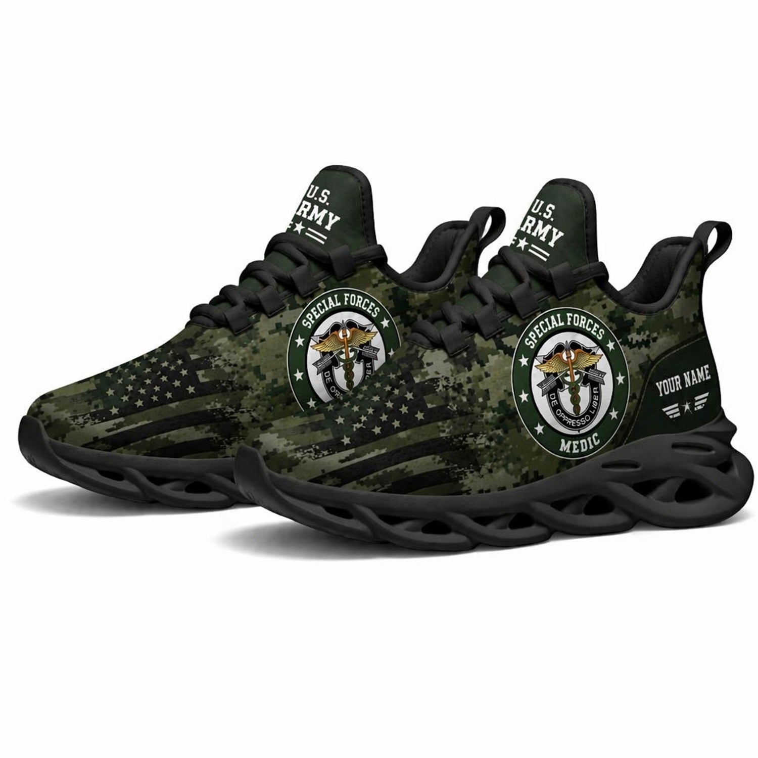 Custom Name US Army Veteran Camo Max Soul Shoes, Veteran Sneaker
