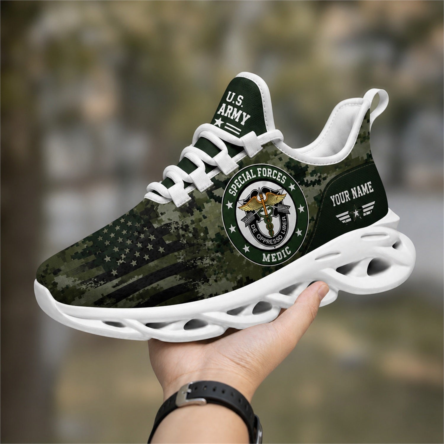 Custom Name US Army Veteran Camo Max Soul Shoes, Veteran Sneaker