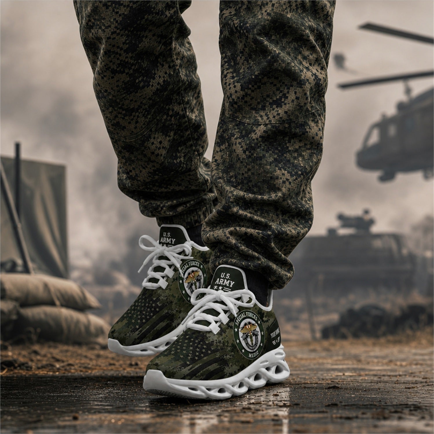 Custom Name US Army Veteran Camo Max Soul Shoes, Veteran Sneaker
