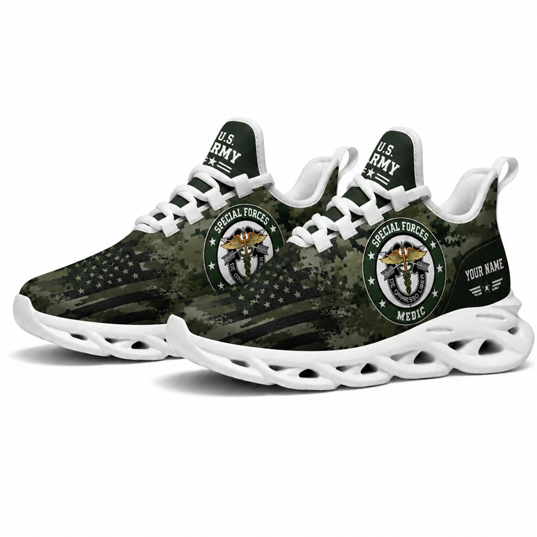 Custom Name US Army Veteran Camo Max Soul Shoes, Veteran Sneaker