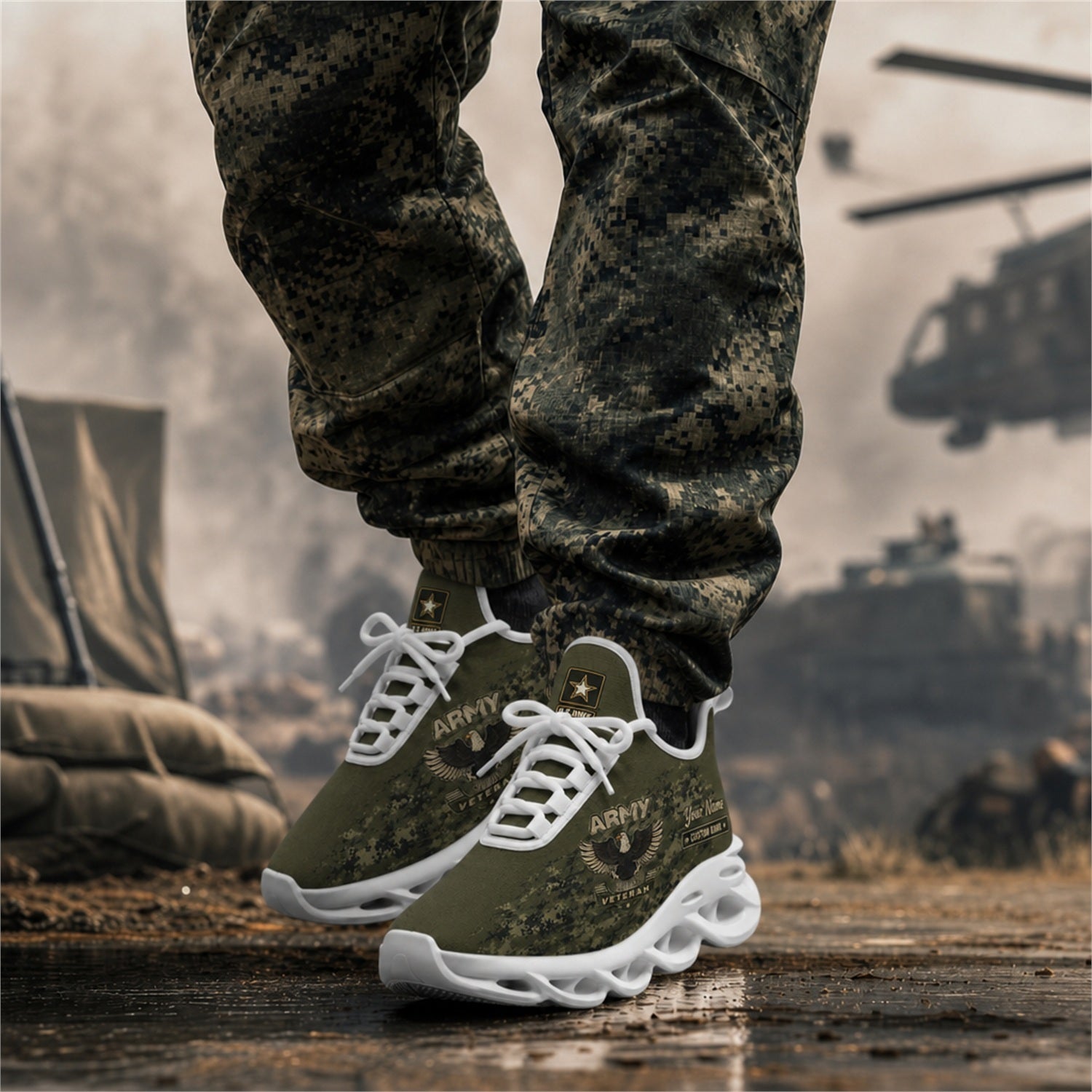Custom Name US Army Veteran Eagle Camo Max Soul Shoes, Veteran Sneaker