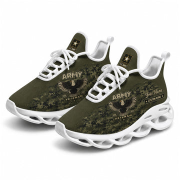 Custom Name US Army Veteran Eagle Camo Max Soul Shoes, Veteran Sneaker