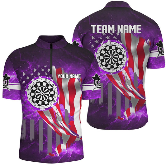 US Flag Dartboard Purplee Galaxy Men Jersey Shirts Custom Patriotic Darts League Jersey, Darts Team Jersey Shirt