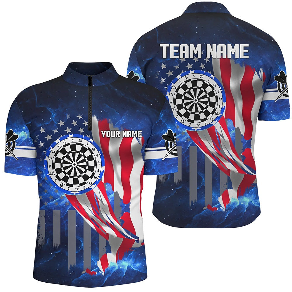 US Flag Darts Board Blue Galaxy Men Jerseys Shirt Custom Patriotic League Darts Jersey, Darts Team Jersey Shirt