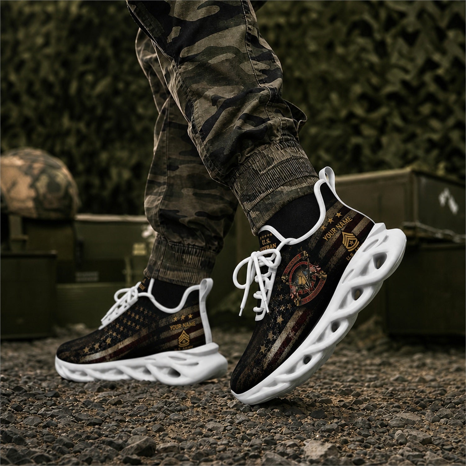 Custom Name US Marine Corps Veteran Max Soul Shoes, Veteran Sneaker