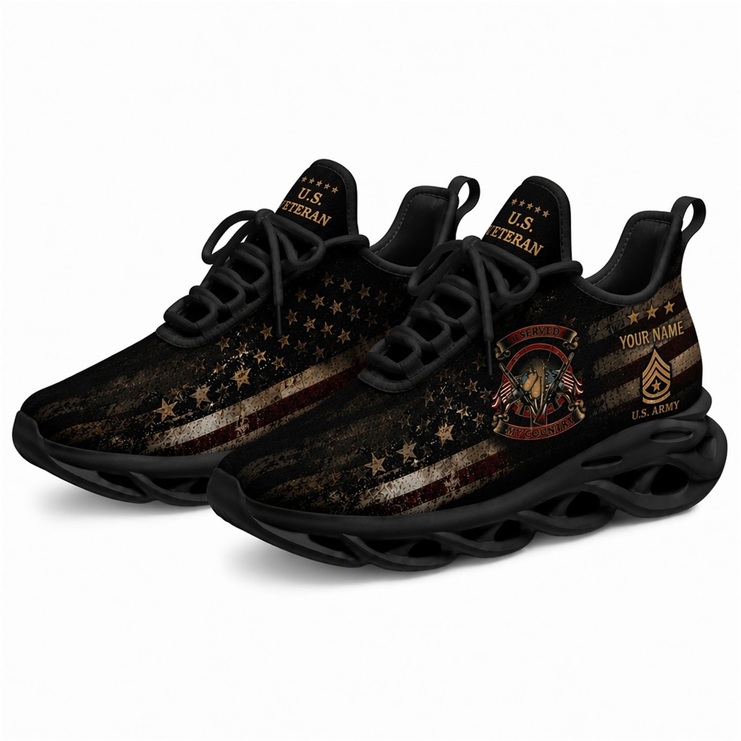 Custom Name US Marine Corps Veteran Max Soul Shoes, Veteran Sneaker