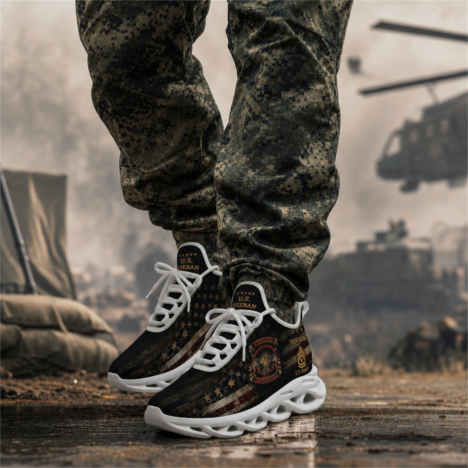 Custom Name US Marine Corps Veteran Max Soul Shoes, Veteran Sneaker