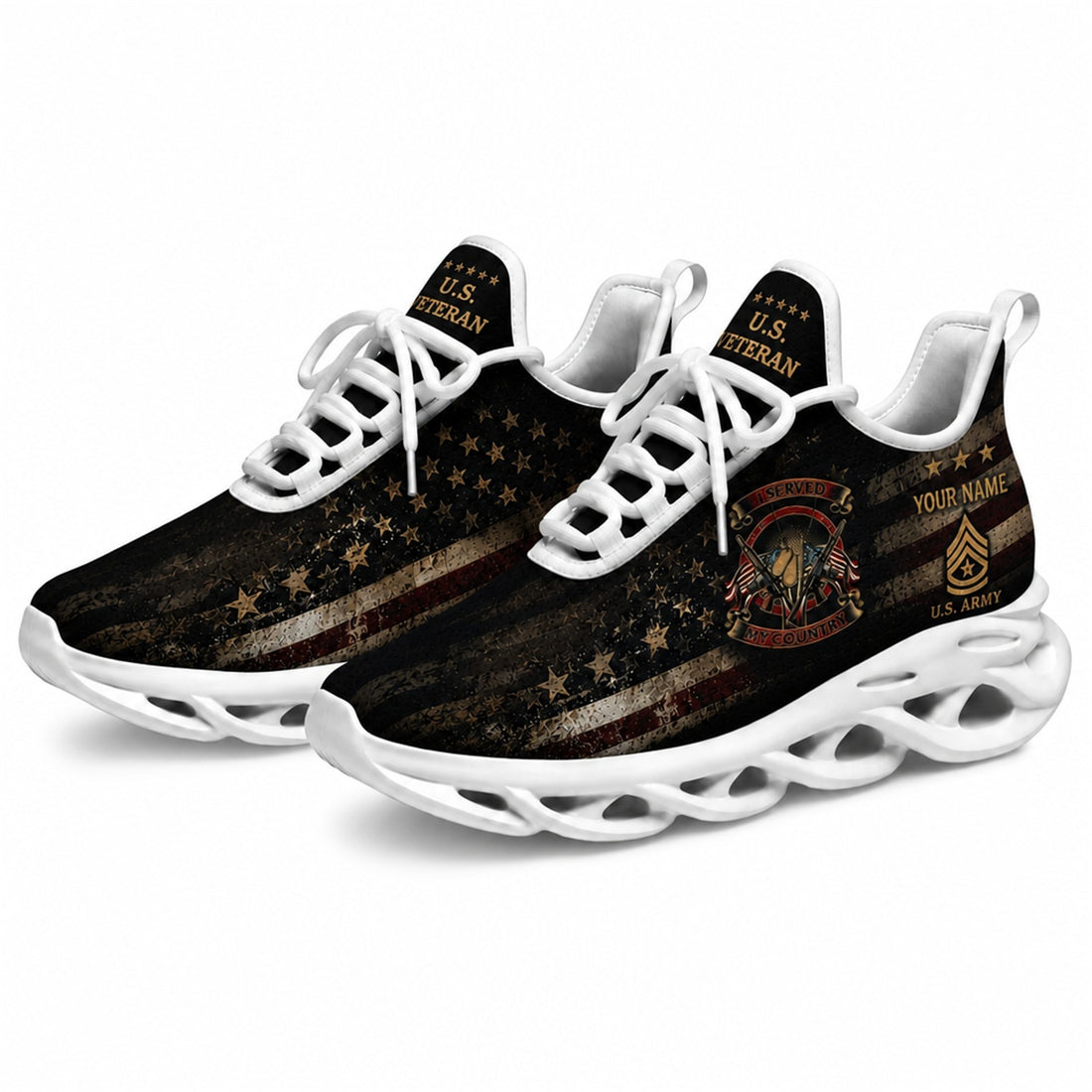 Custom Name US Marine Corps Veteran Max Soul Shoes, Veteran Sneaker