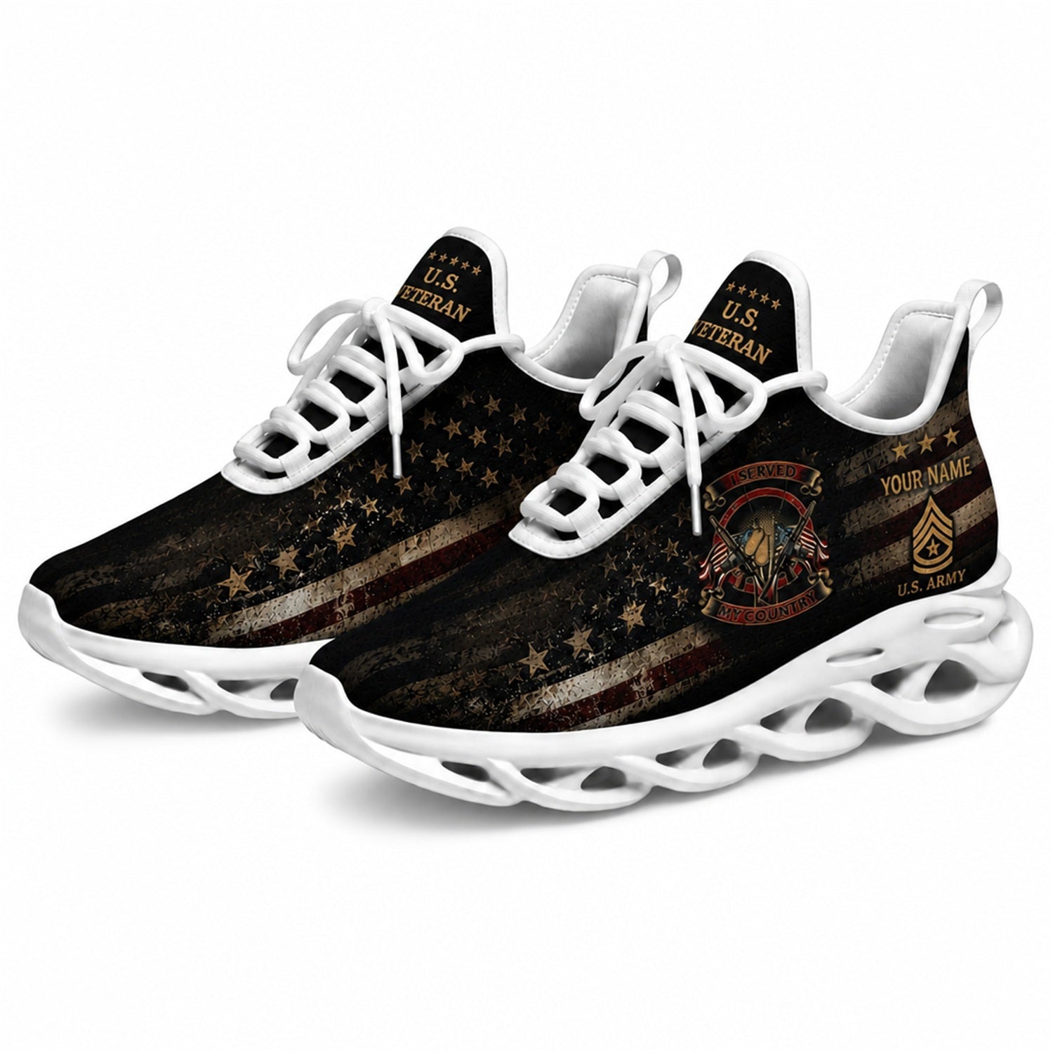 Custom Name US Marine Corps Veteran Max Soul Shoes, Veteran Sneaker