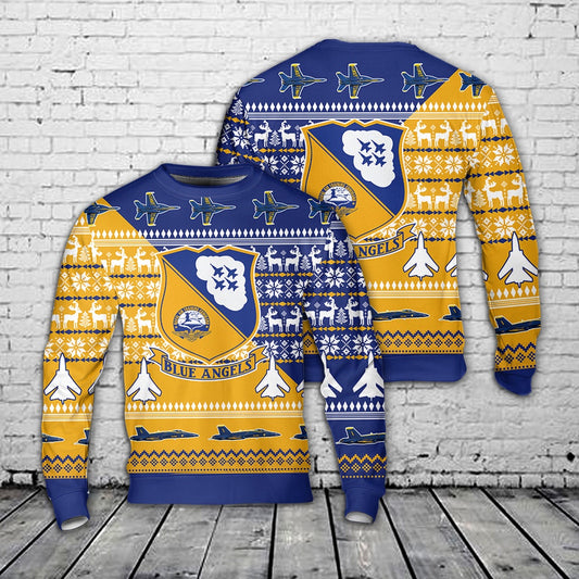 US Navy Blue Angles Christmas AOP Knitted Sweater, Christmas Ugly Sweater, Sweater Xmas, Ugly Sweater