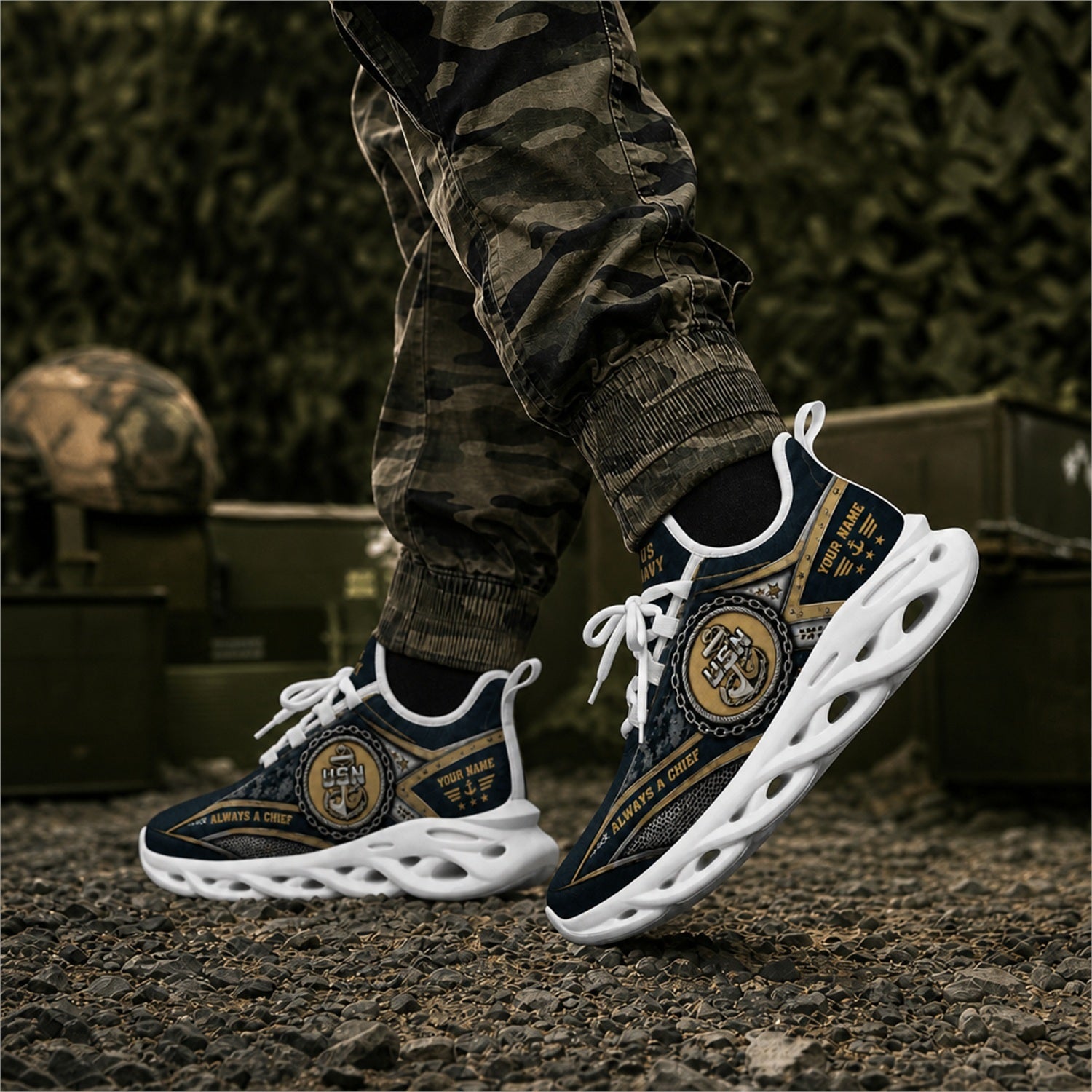 Custom Name US Navy Chief Max Soul Shoes, Veteran Sneaker