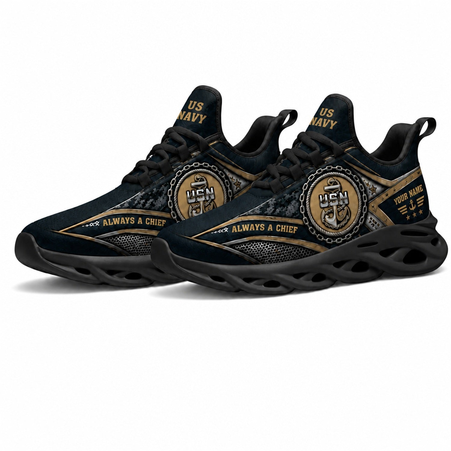 Custom Name US Navy Chief Max Soul Shoes, Veteran Sneaker