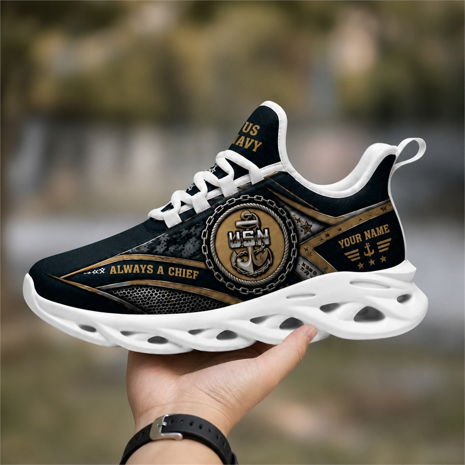 Custom Name US Navy Chief Max Soul Shoes, Veteran Sneaker