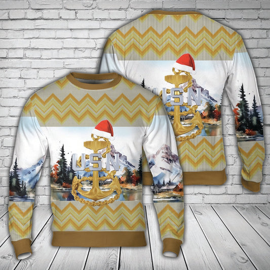 US Navy Chief Petty Officer Anchors E-7 E-8 E-9 Christmas AOP Sweater, Christmas Ugly Sweater, Sweater Xmas, Ugly Sweater