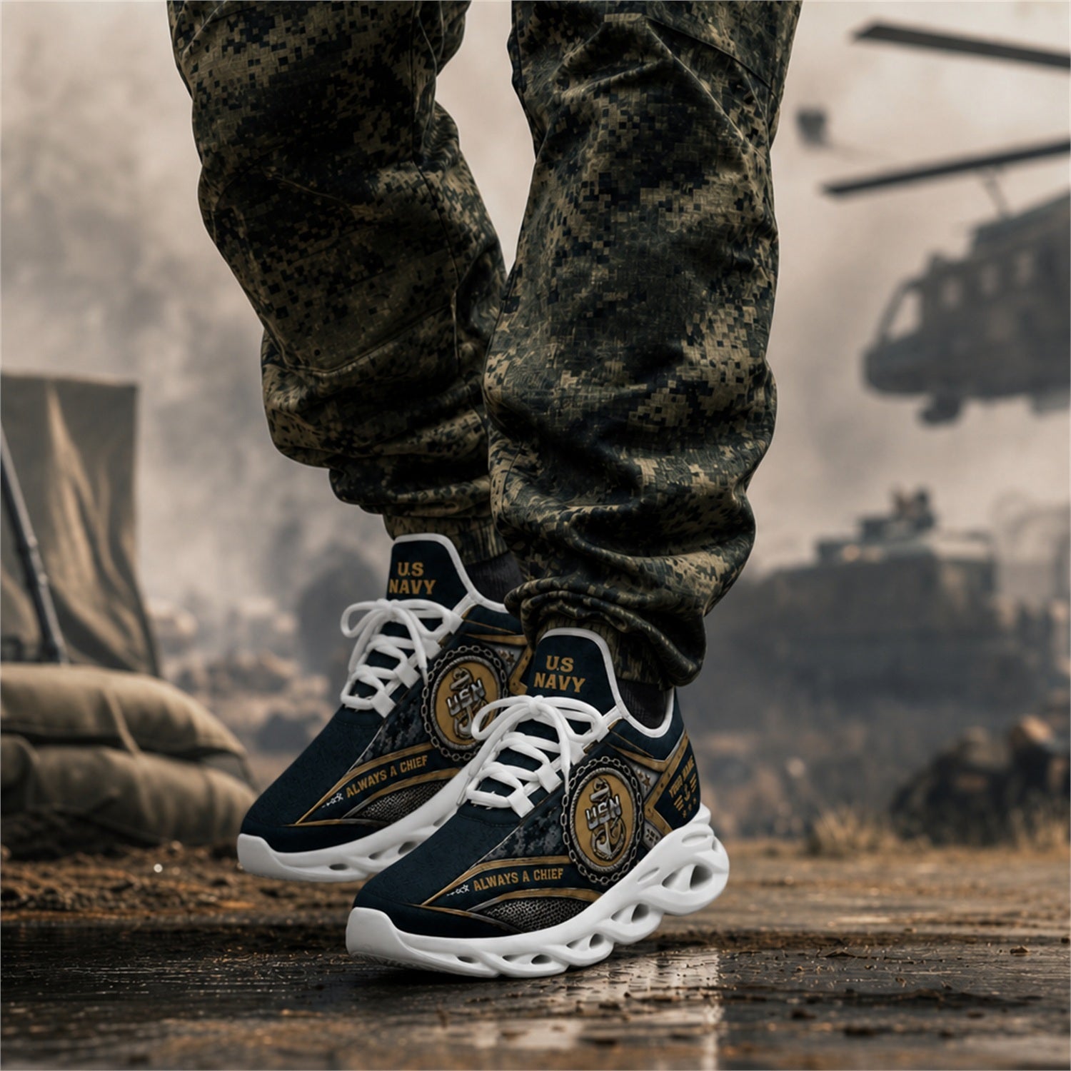 Custom Name US Navy Chief Max Soul Shoes, Veteran Sneaker
