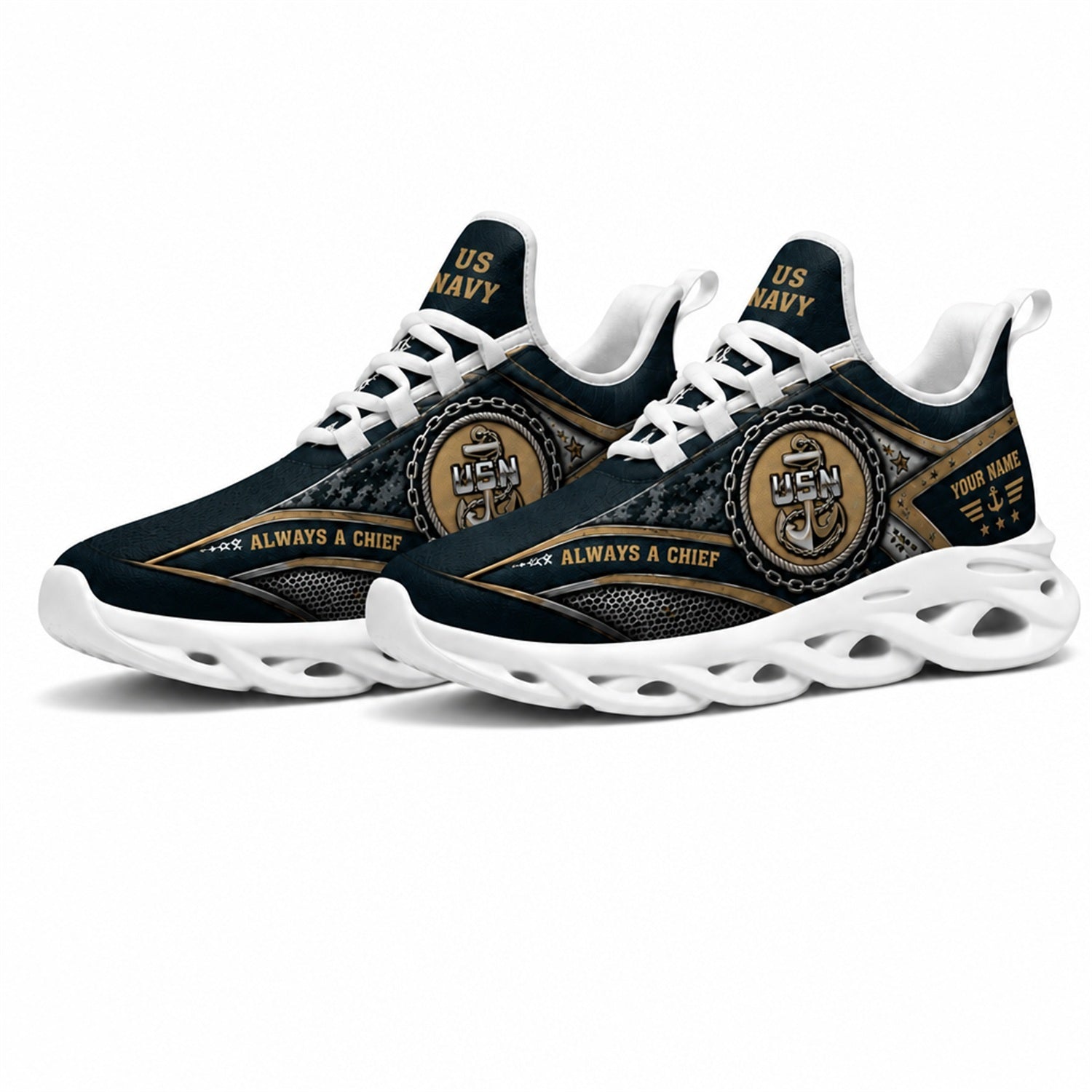 Custom Name US Navy Chief Max Soul Shoes, Veteran Sneaker