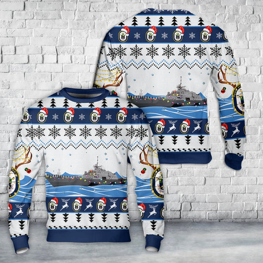 US Navy USS Fort Worth (LCS-3) Christmas AOP Sweater, Christmas Ugly Sweater, Sweater Xmas, Ugly Sweater