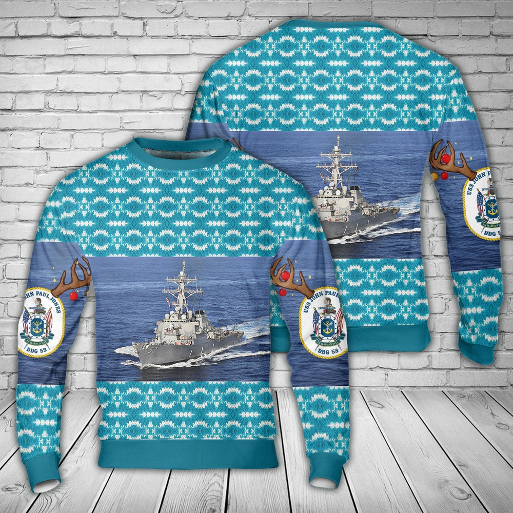 US Navy USS John Paul Jones (DDG-53) Arleigh Burke-class guided-missile destroyers Christmas Sweater, Christmas Ugly Sweater, Sweater Xmas
