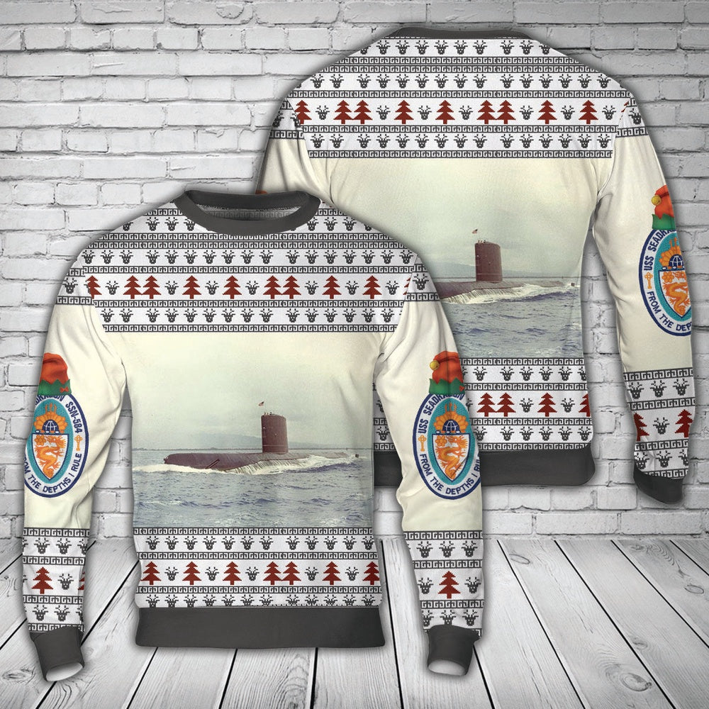 US Navy USS Seadragon SSN- 584 Christmas AOP Sweater, Christmas Ugly Sweater, Sweater Xmas, Ugly Sweater