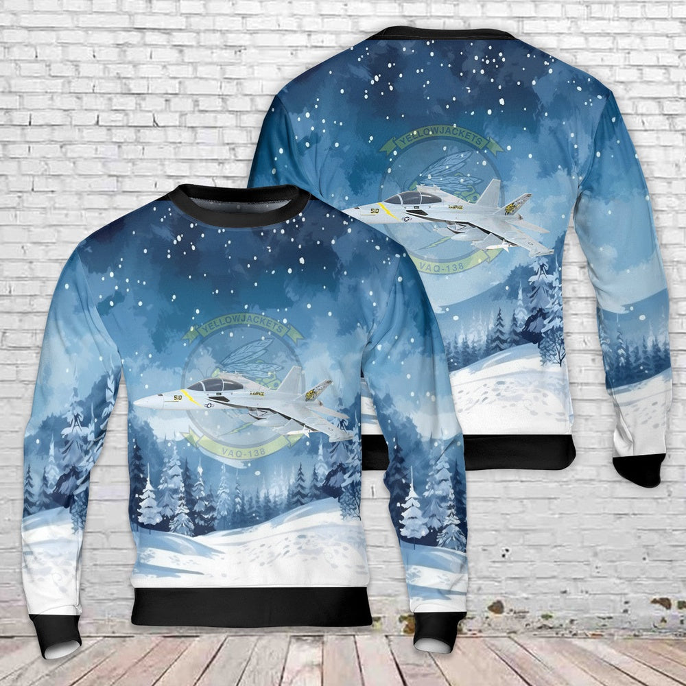 US Navy VAQ-138 Yellowjackets 2020 EA-18G Growler Christmas AOP Ugly Sweater, Christmas Ugly Sweater, Sweater Xmas, Ugly Sweater