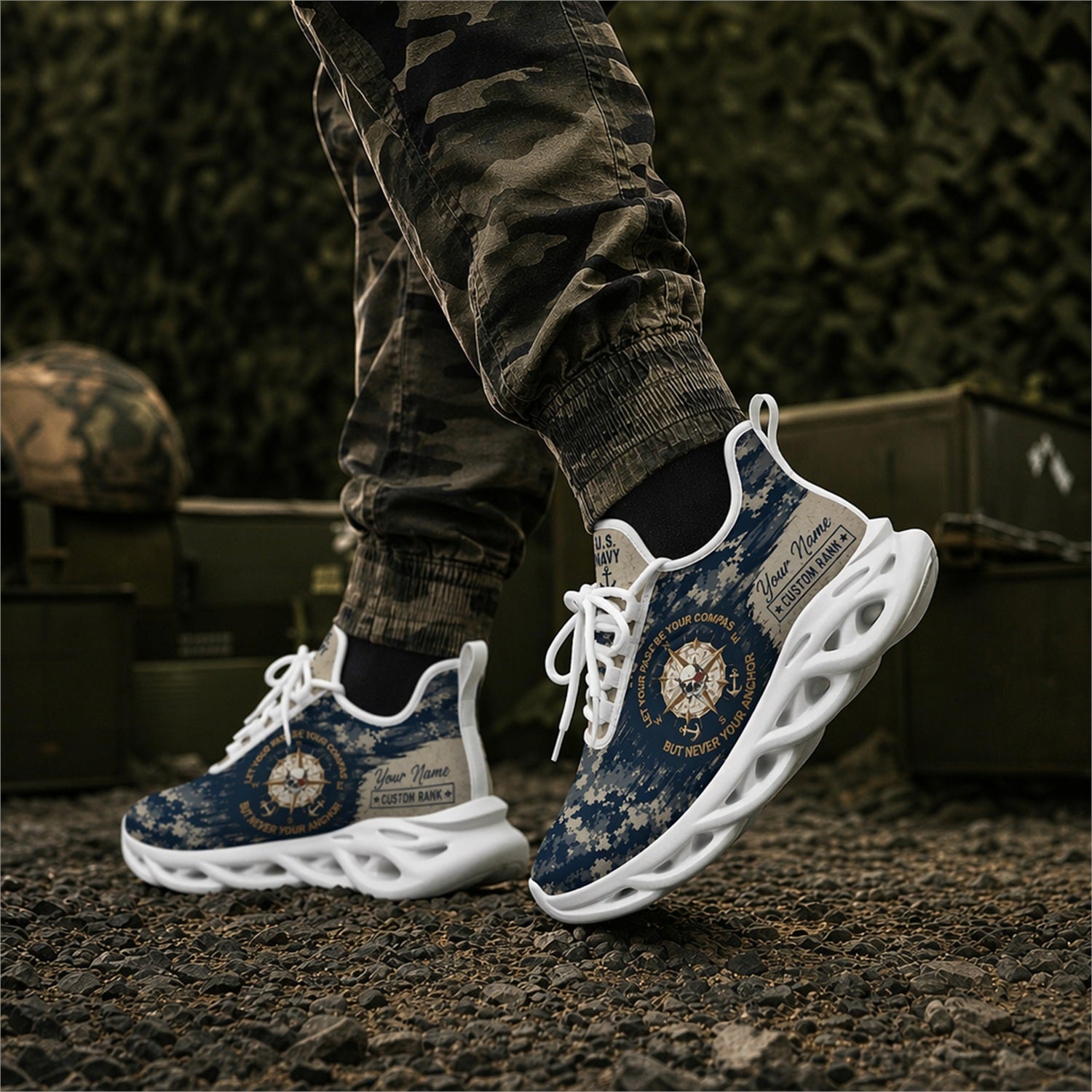 Custom Name US Navy Veteran Anchor Max Soul Shoes, Veteran Sneaker