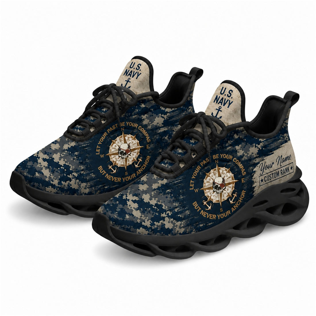 Custom Name US Navy Veteran Anchor Max Soul Shoes, Veteran Sneaker