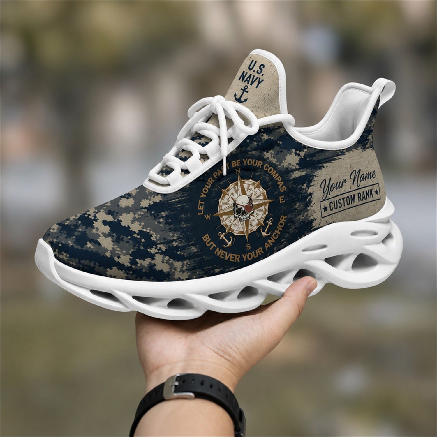 Custom Name US Navy Veteran Anchor Max Soul Shoes, Veteran Sneaker
