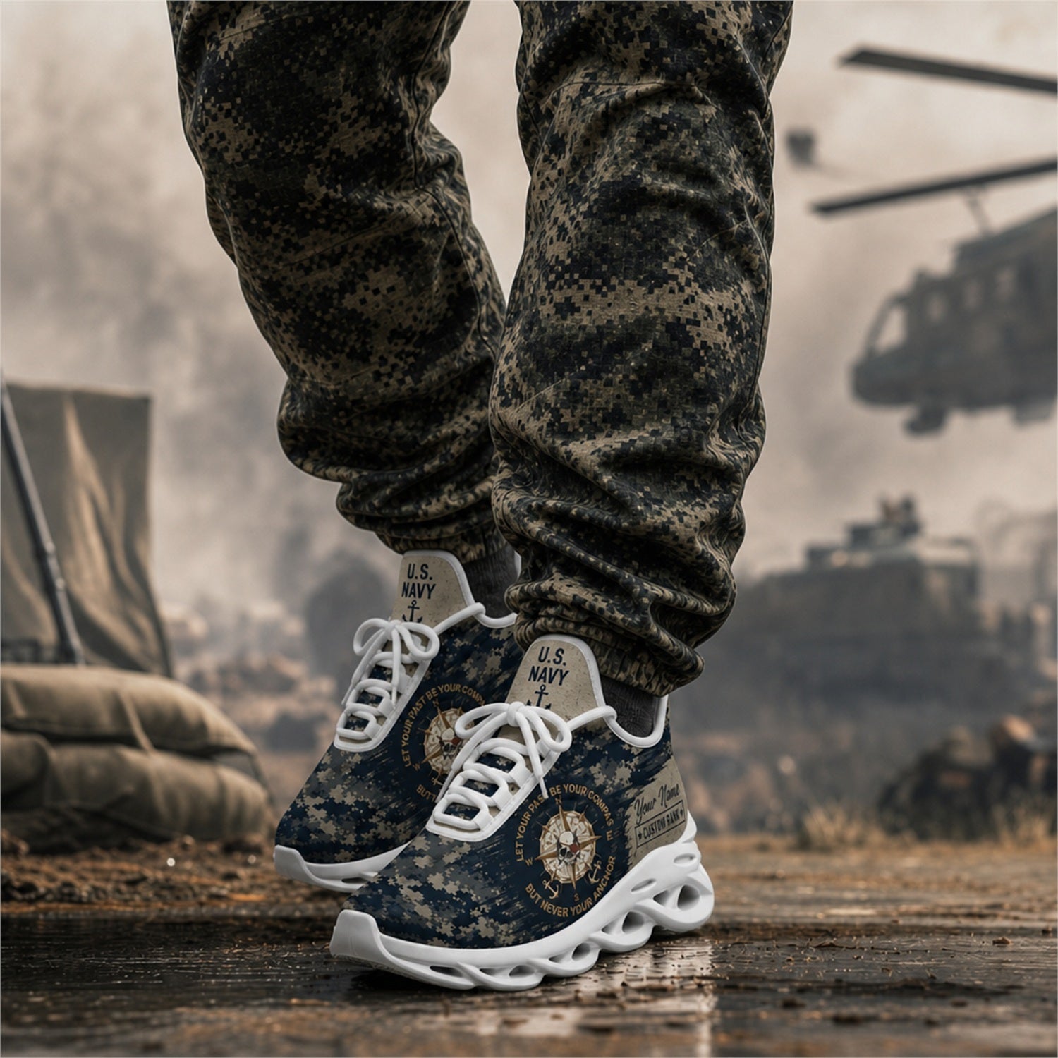 Custom Name US Navy Veteran Anchor Max Soul Shoes, Veteran Sneaker