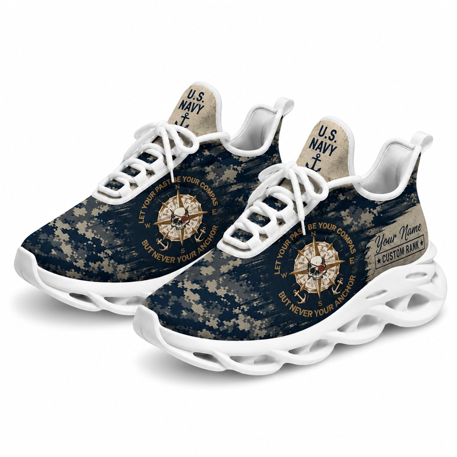 Custom Name US Navy Veteran Anchor Max Soul Shoes, Veteran Sneaker
