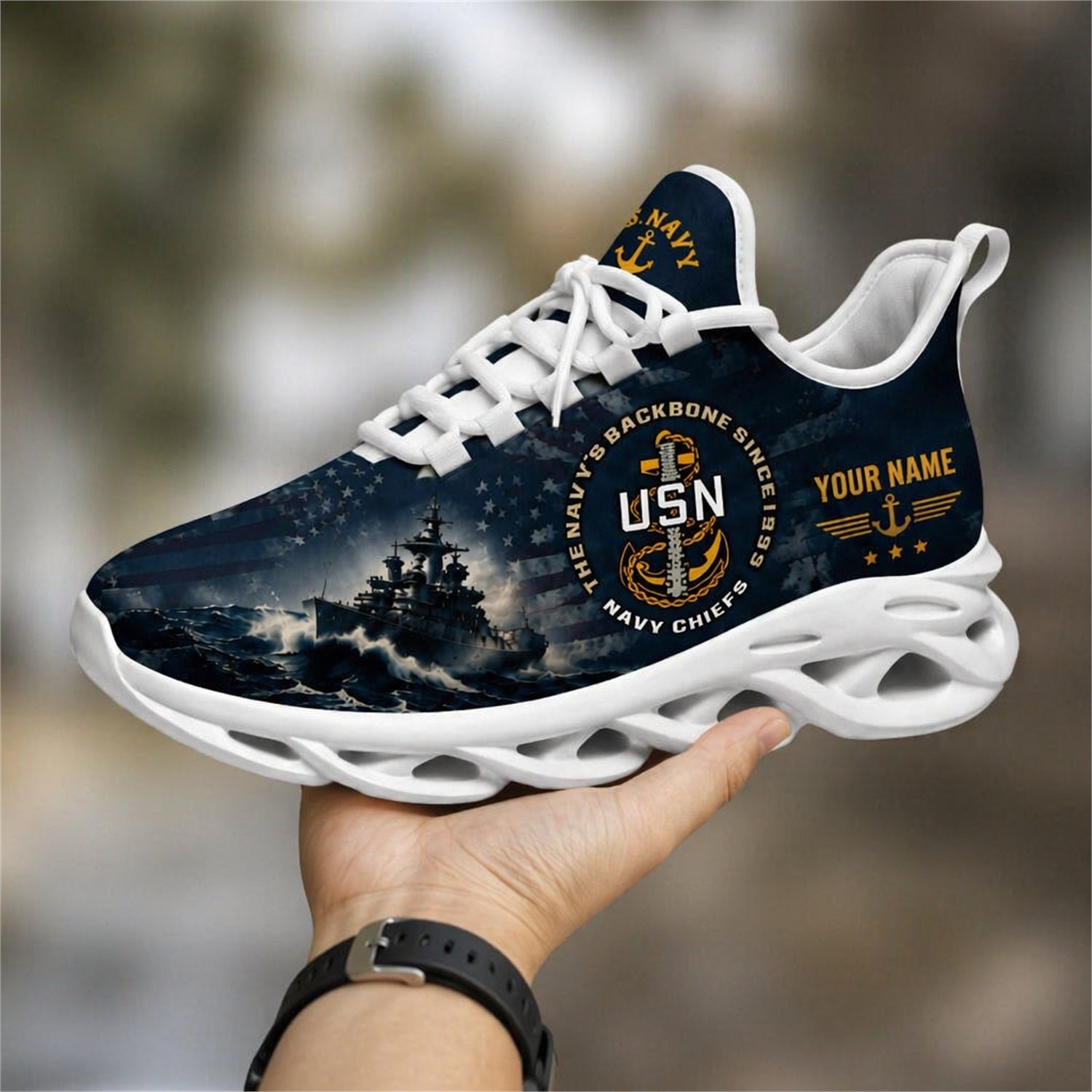 Custom Name US Navy Veteran Max Soul Shoes, Veteran Sneaker