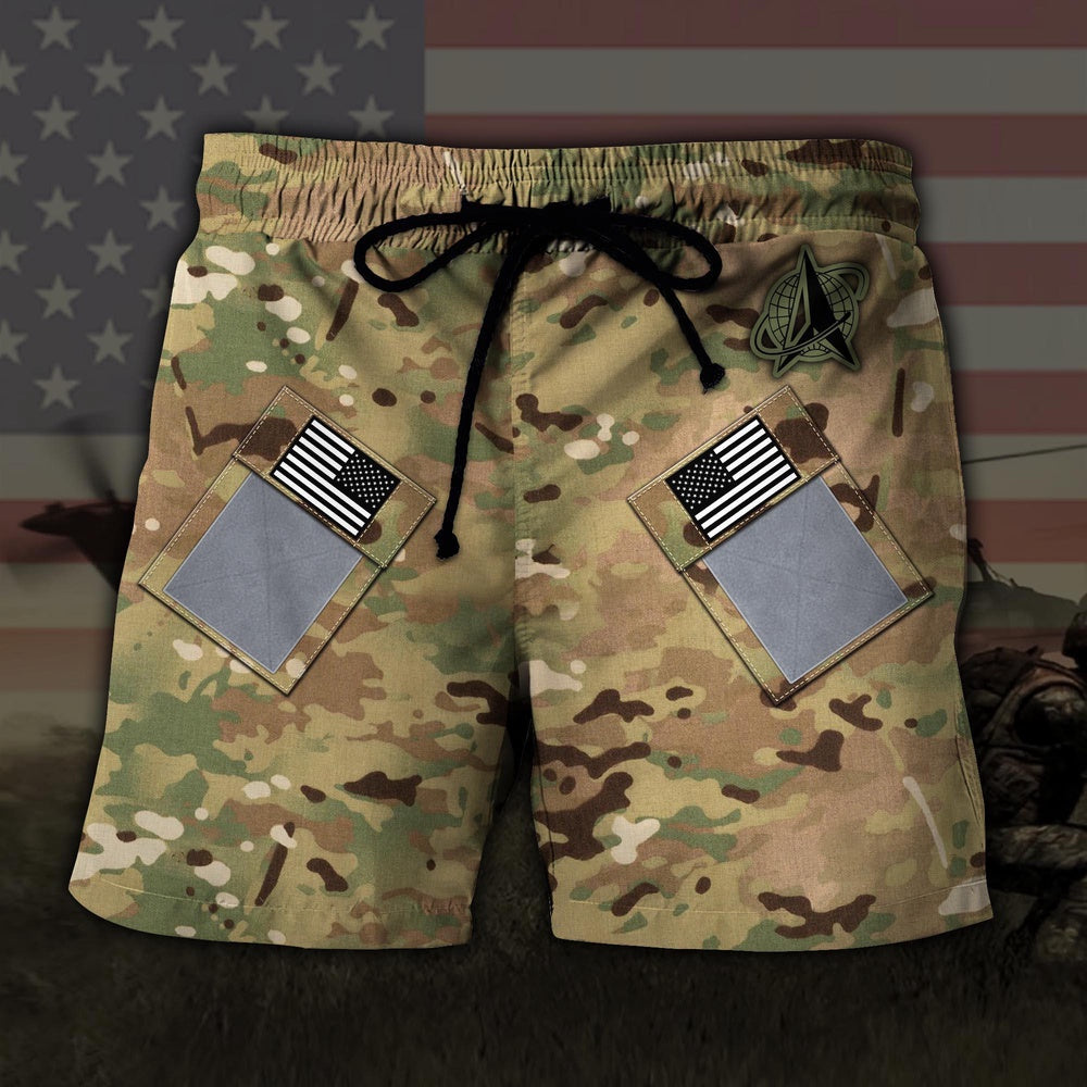 US Space Force US MilitaryAmerican Camo Hawaiian Short, Short Military, Short Beach, Us Military Shorts