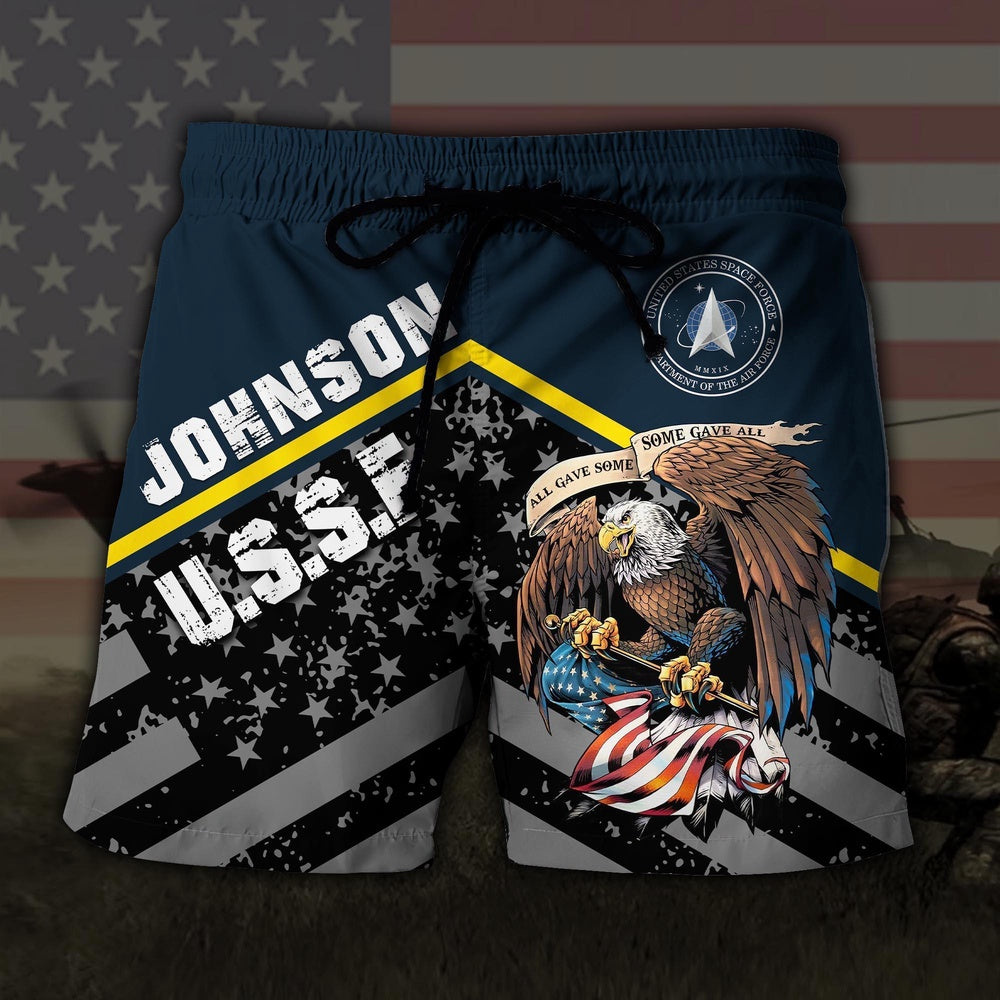 US Space Force US MilitaryEagle American Flag Hawaiian Short, Short Military, Short Beach, Us Military Shorts