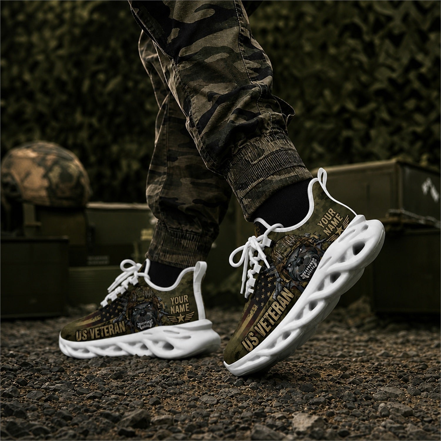 Custom Name US Veteran Camo Max Soul Shoes, Veteran Sneaker