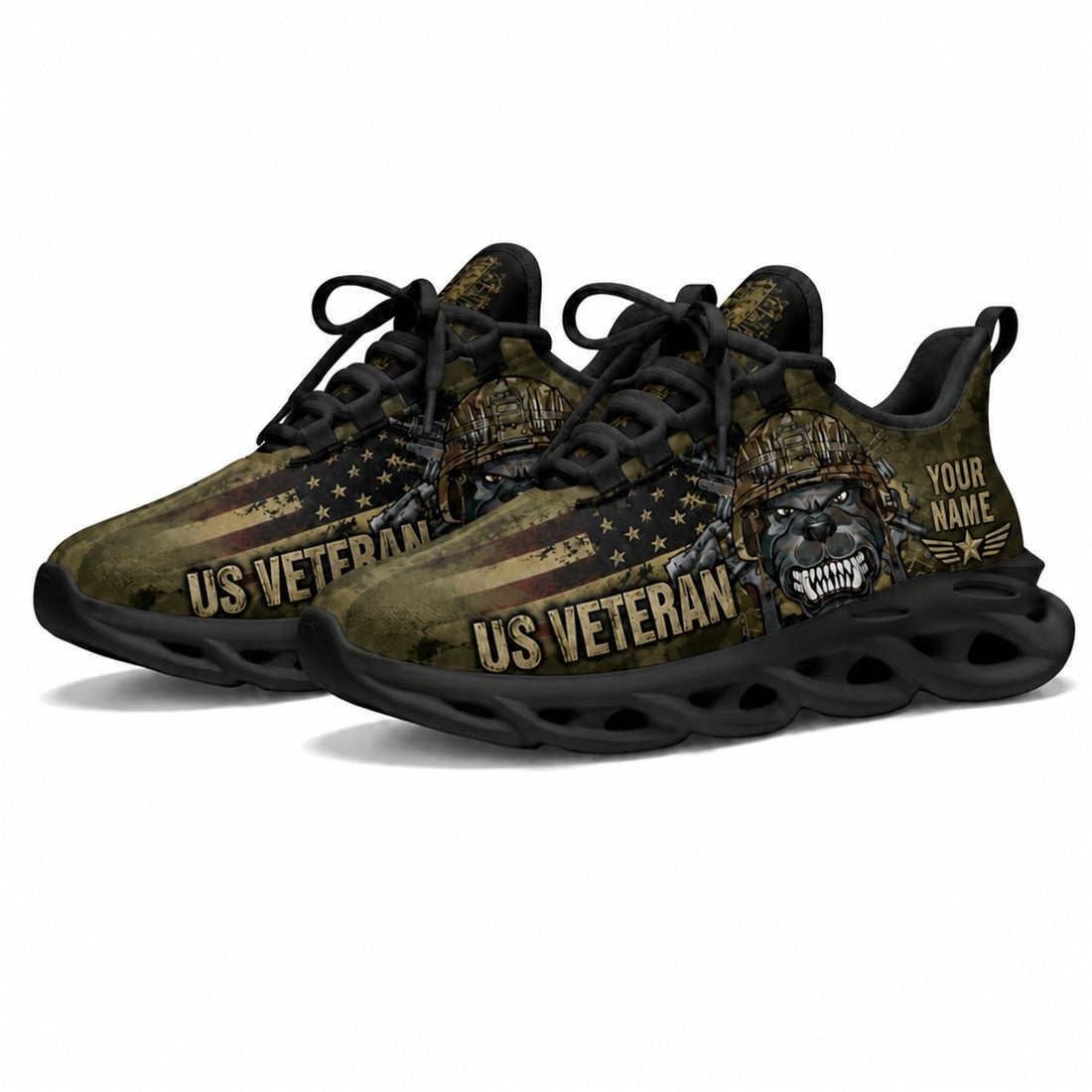 Custom Name US Veteran Camo Max Soul Shoes, Veteran Sneaker