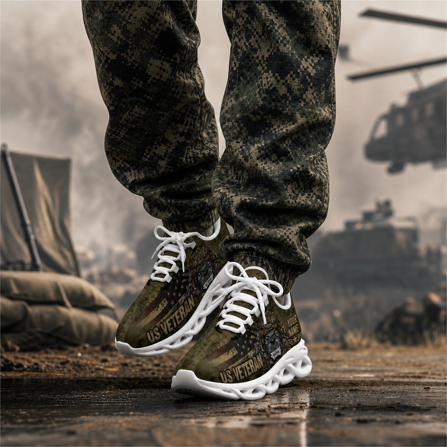 Custom Name US Veteran Camo Max Soul Shoes, Veteran Sneaker