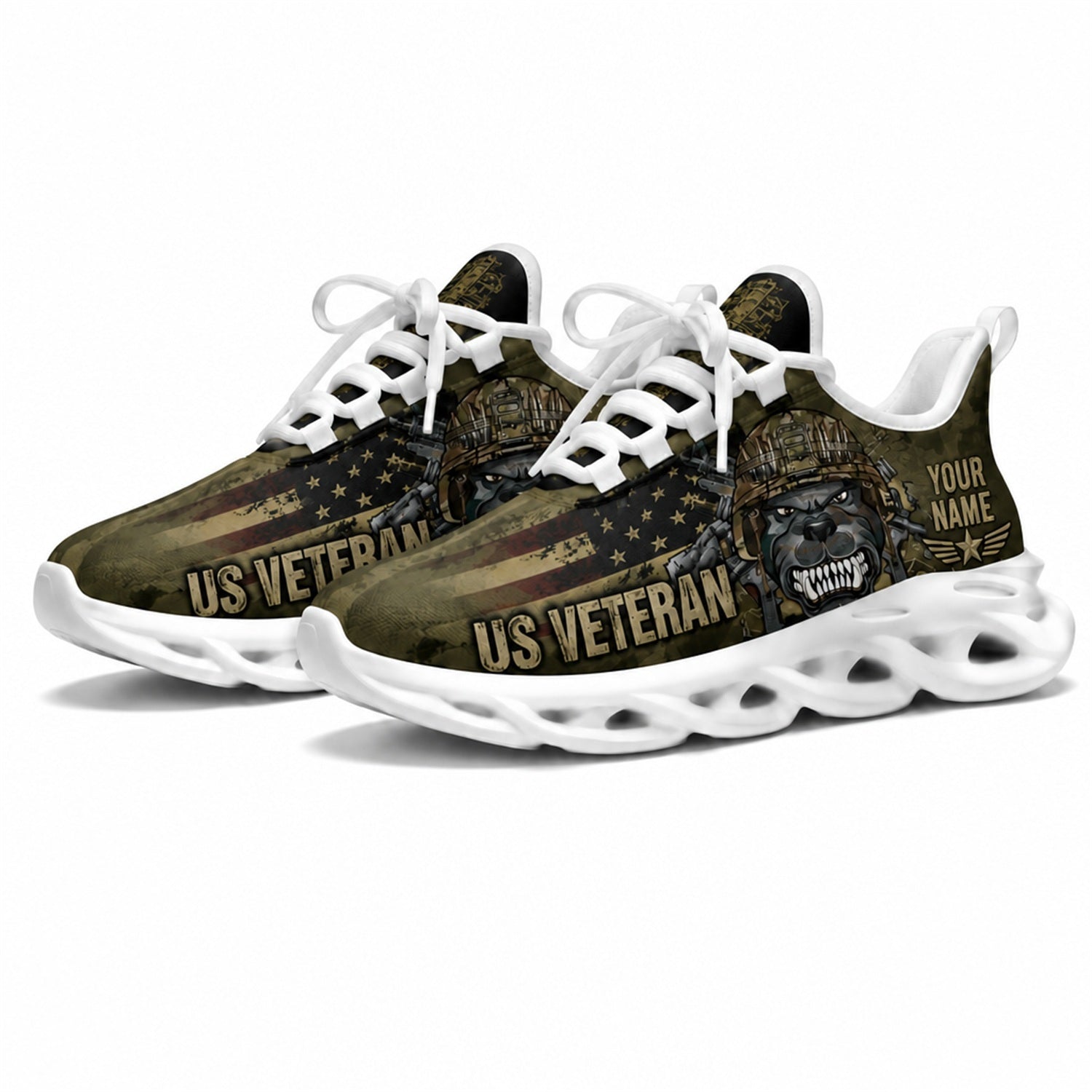 Custom Name US Veteran Camo Max Soul Shoes, Veteran Sneaker