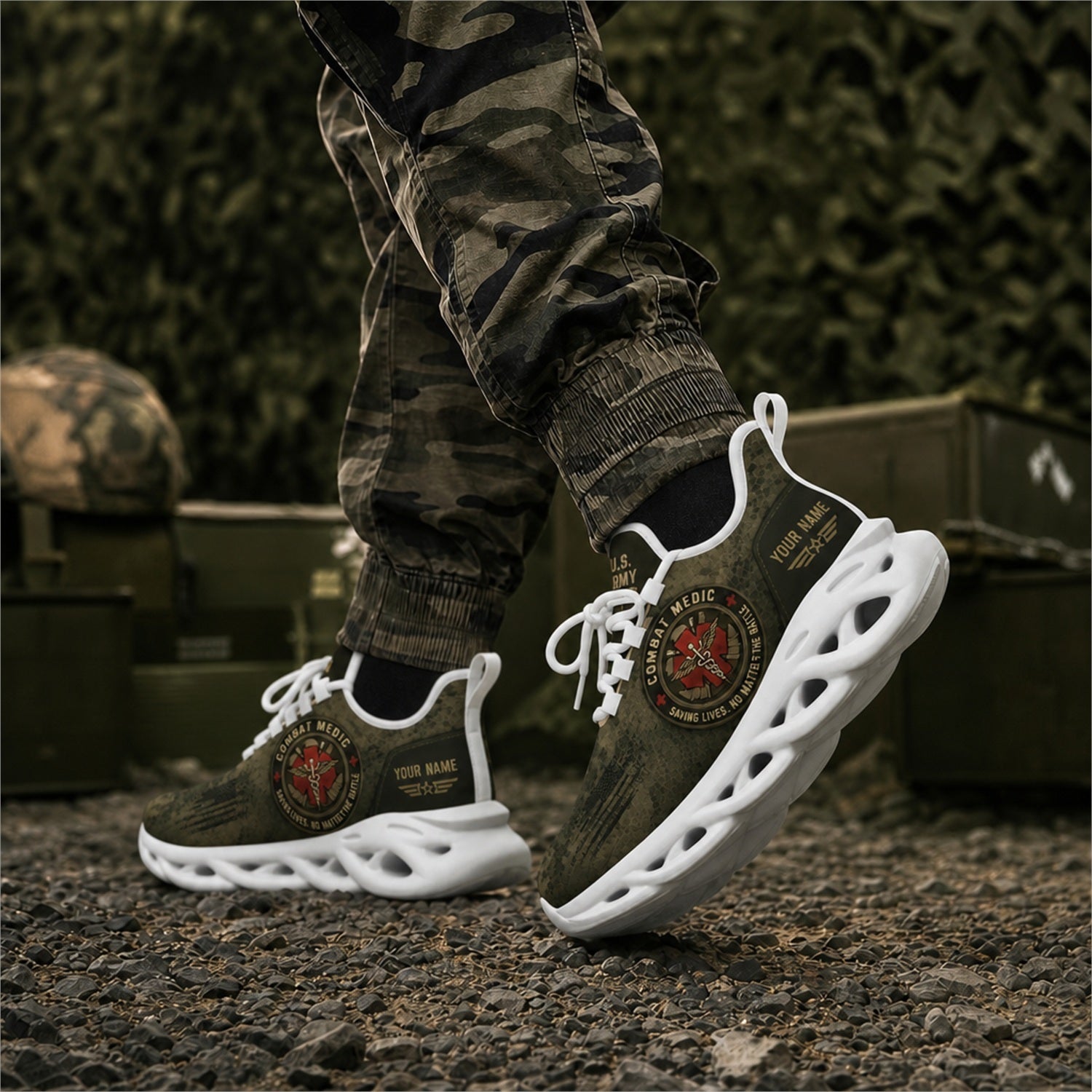 Custom Name US Veteran Combat Medic Max Soul Shoes, Veteran Sneaker