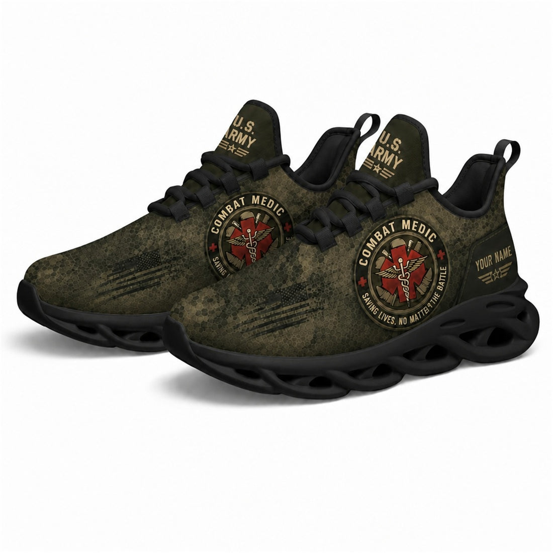Custom Name US Veteran Combat Medic Max Soul Shoes, Veteran Sneaker