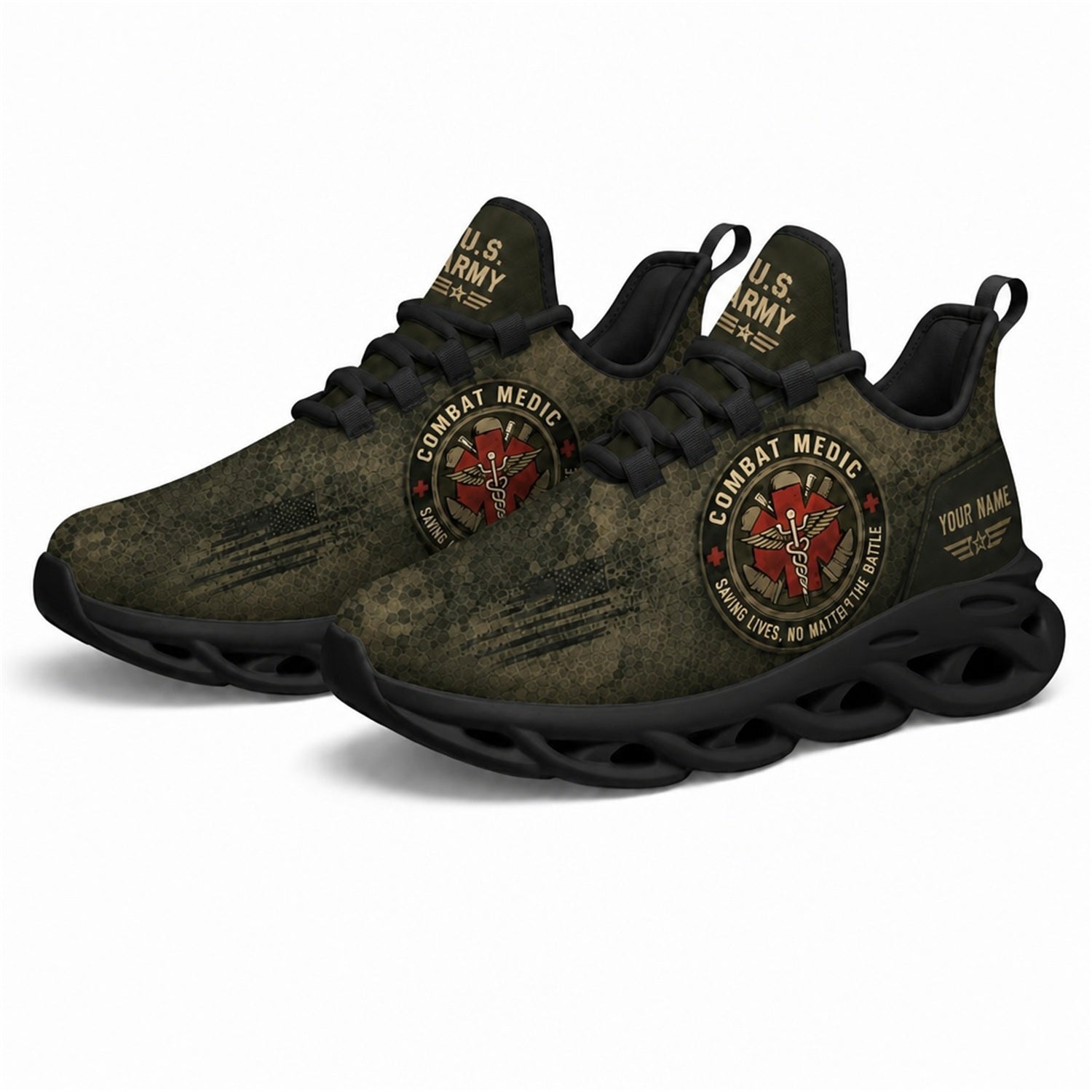 Custom Name US Veteran Combat Medic Max Soul Shoes, Veteran Sneaker