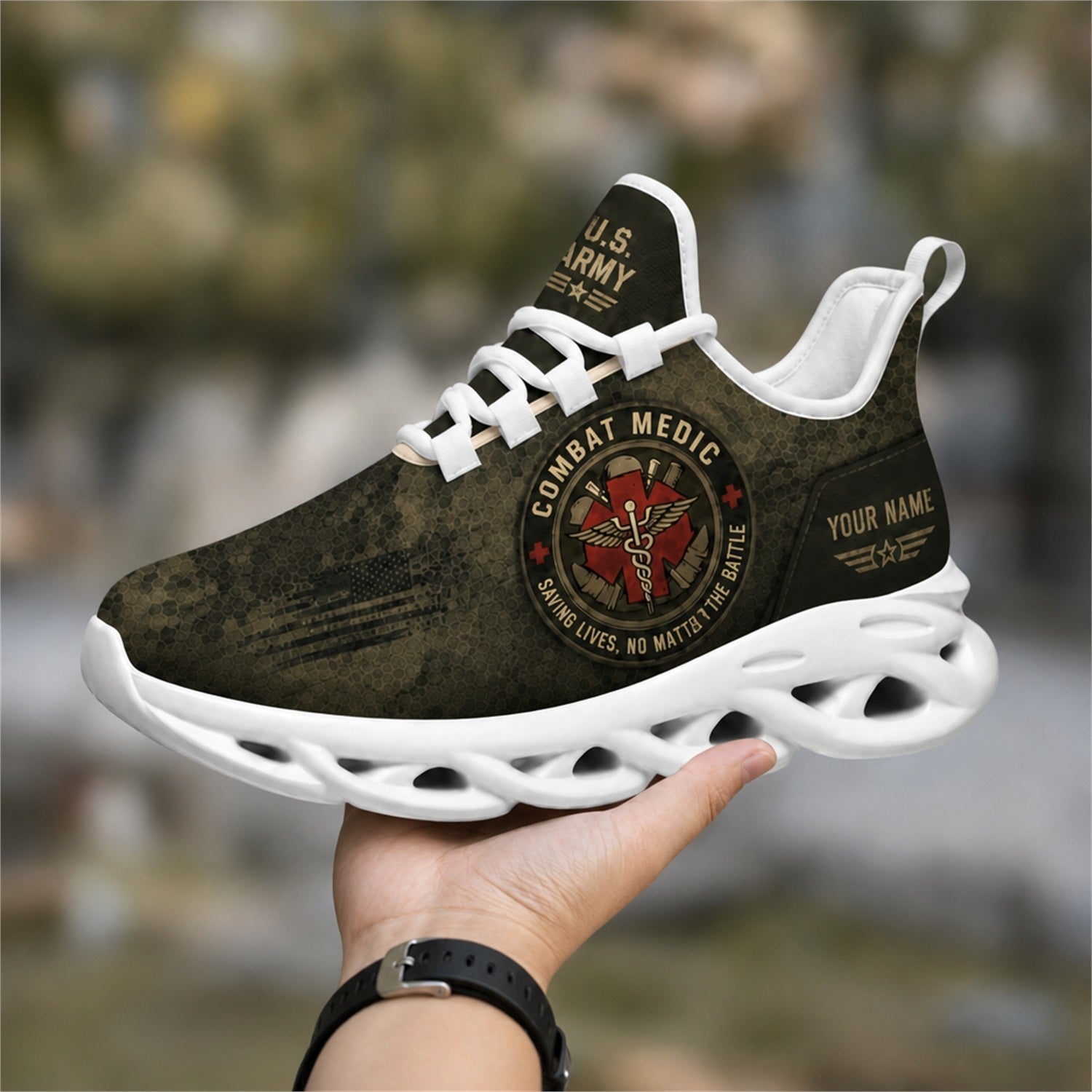 Custom Name US Veteran Combat Medic Max Soul Shoes, Veteran Sneaker