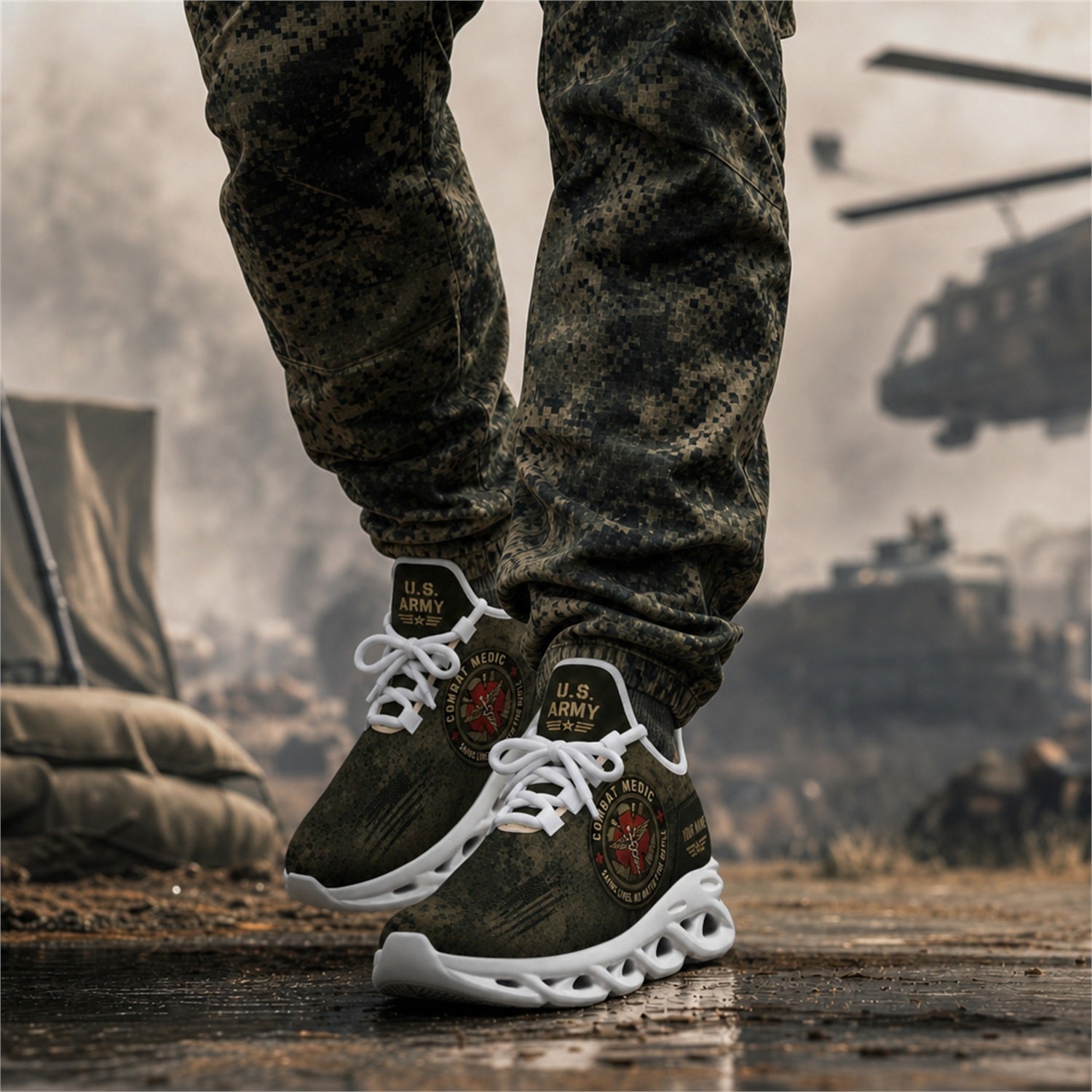 Custom Name US Veteran Combat Medic Max Soul Shoes, Veteran Sneaker