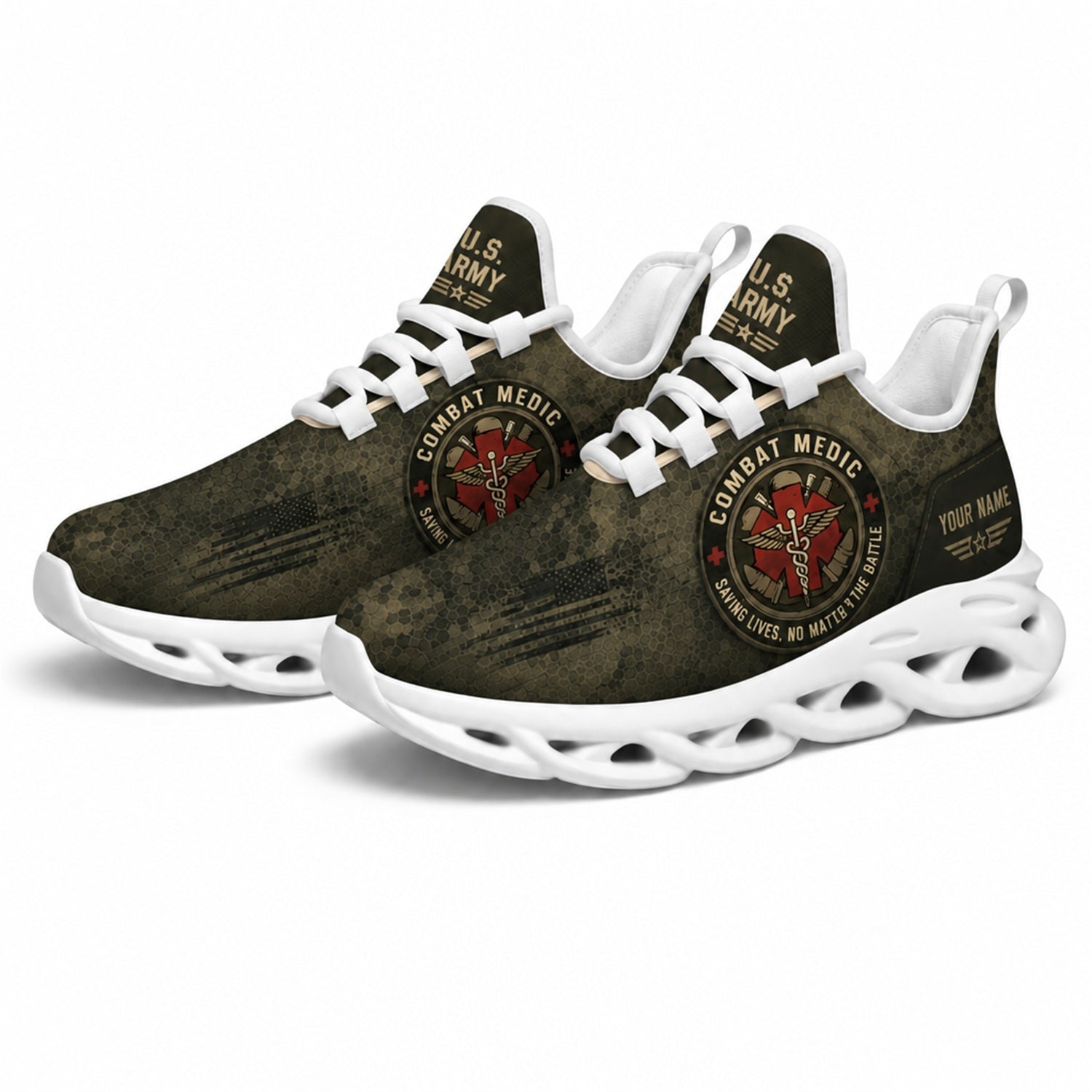 Custom Name US Veteran Combat Medic Max Soul Shoes, Veteran Sneaker