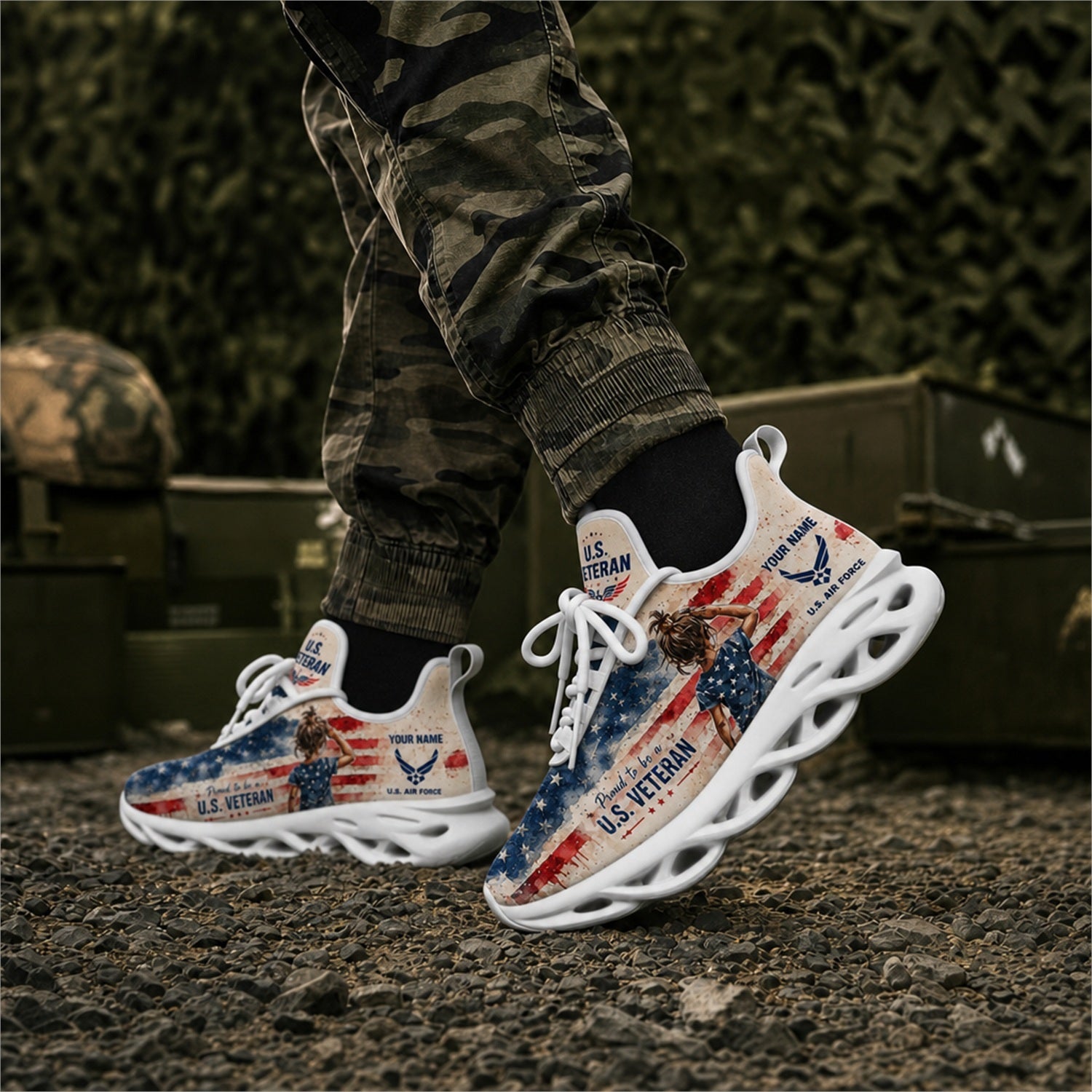 Custom Name US Veteran Eagle Flag Max Soul Shoes, Veteran Sneaker