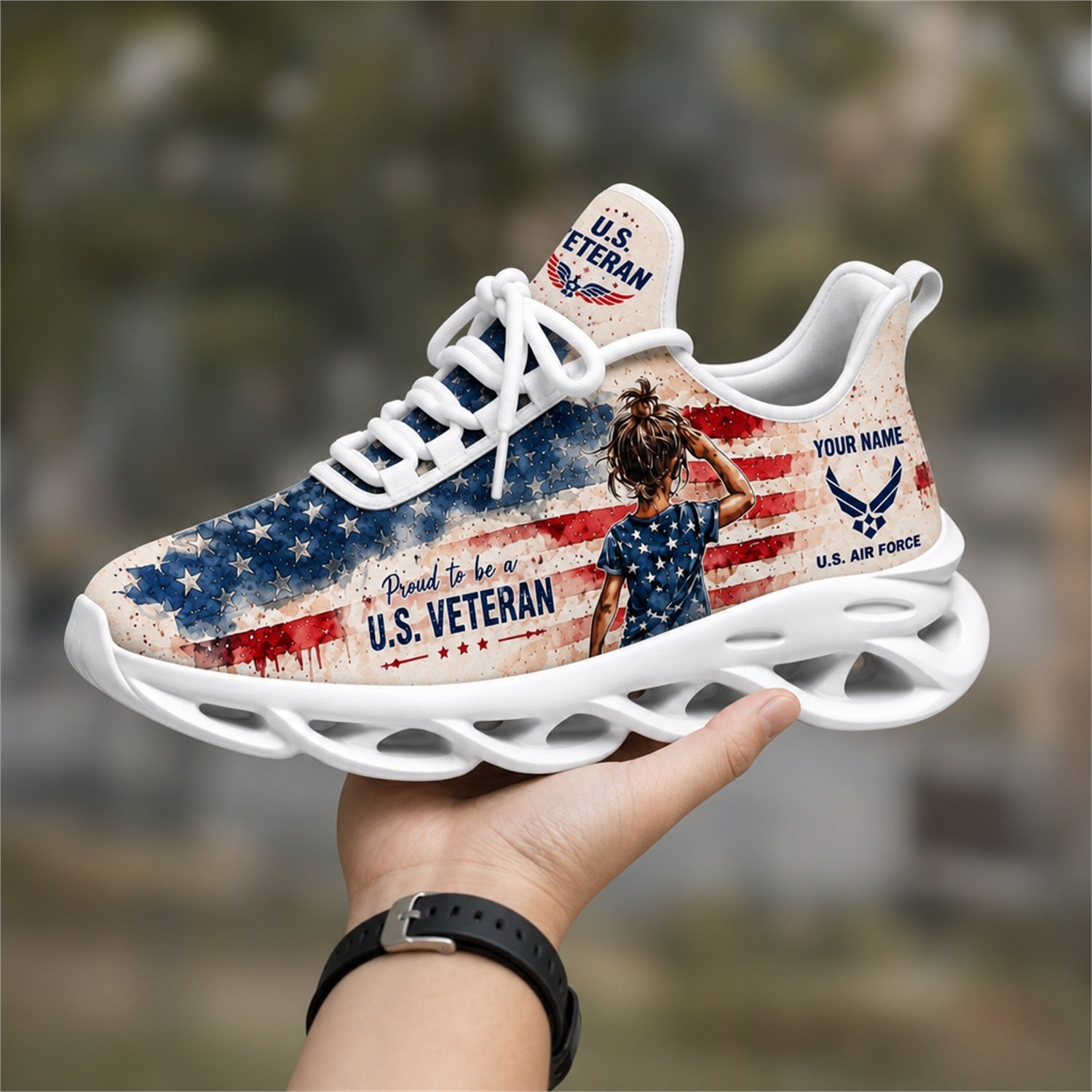 Custom Name US Veteran Eagle Flag Max Soul Shoes, Veteran Sneaker